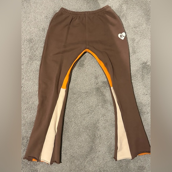 RED LETTERS ORANGE/CREAM/BROWN HEAVY WEIGHT FLARE PANTS (OFFERS ARE ACCEPTED) - Picture 1 of 8